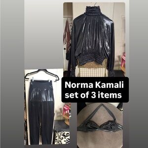 Norma Kamali Glossy Black Jumpsuit Trio EUC